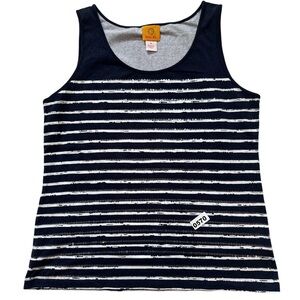 Ruby Rd. Navy and White Striped Top Women’s M sequins Bohemian Beach Travel